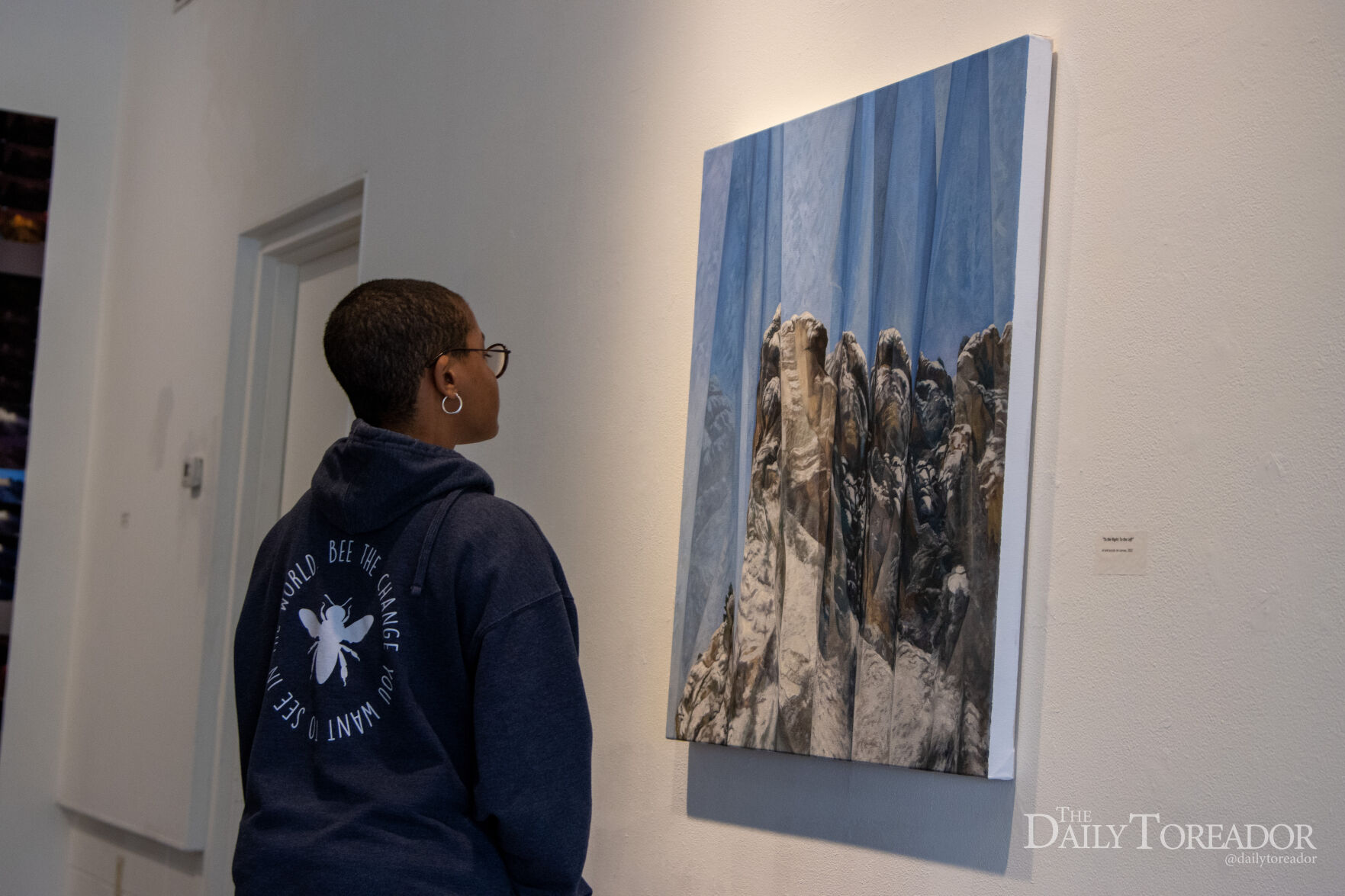 Lubbock locals look at art on the walls